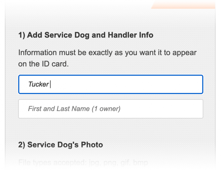 Service dog registration - step 1